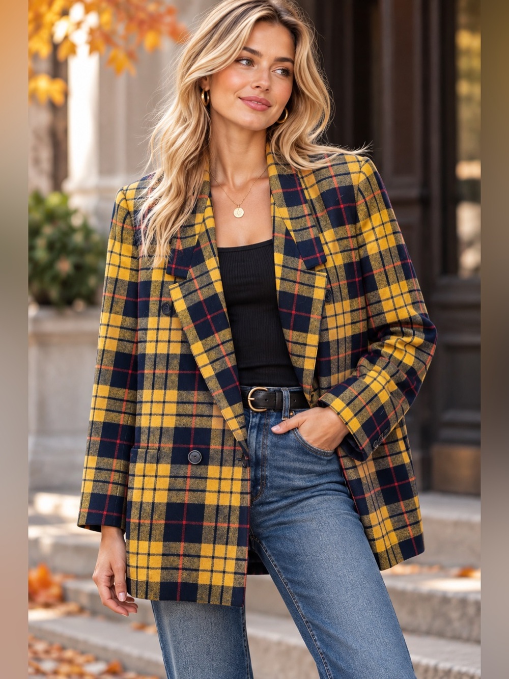 Vintage Giorgio Sant’Angelo Merino Wool Plaid Double Breasted Blazer M Academia